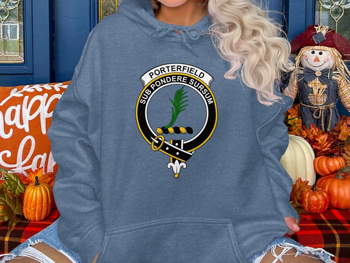 Physical Item Hoodies / S / Heather Sport Dark Navy Porterfield Scottish Clan Crest Tartan long sleeve tee sweatshirt hoodie