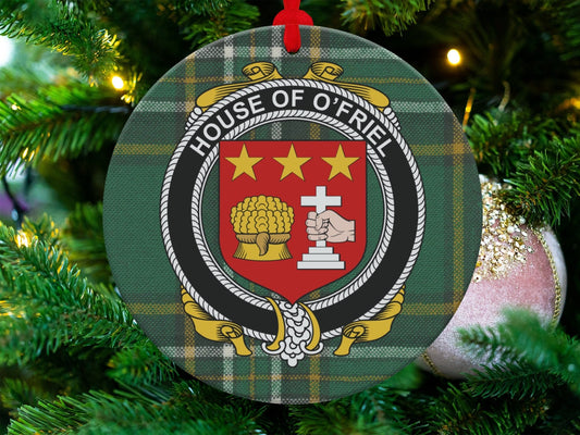 Physical Item House of O'Friel Crest Irish tartan Christmas Ornaments