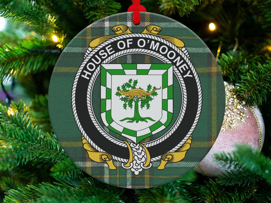 Physical Item House of O'Mooney Crest Irish Surname Tartan Ornaments