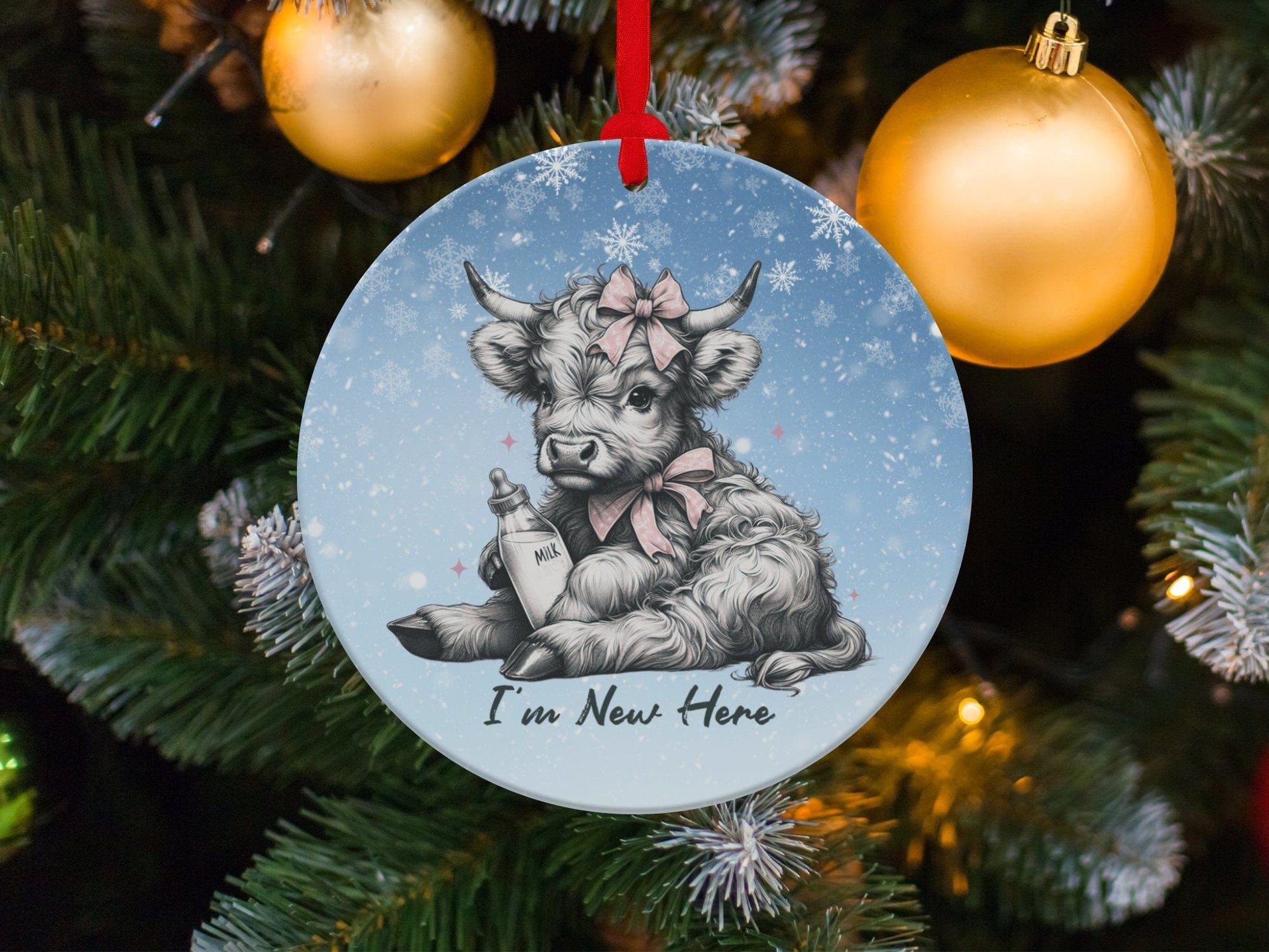 Physical Item I'm New Here Highland Cow Christmas Ornament T-Shirts