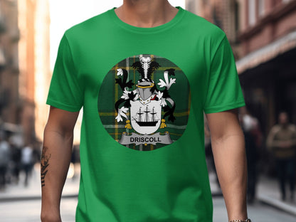 Physical Item Irish Green / S Irish surname Driscoll Irish national tartan background T-Shirt