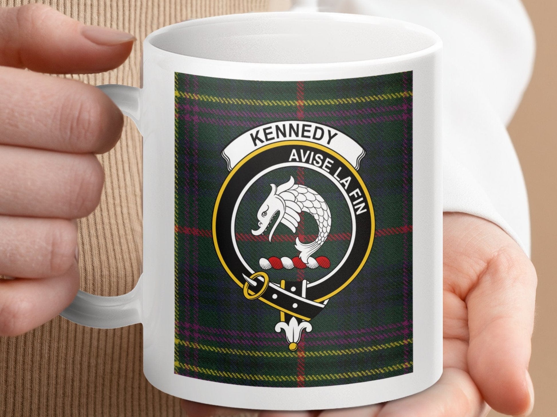 Physical Item Kennedy Clan Scottish Tartan Crest Mug