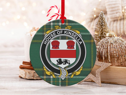 Physical Item Kinsella Crest Irish tartan Christmas ornament Ornaments