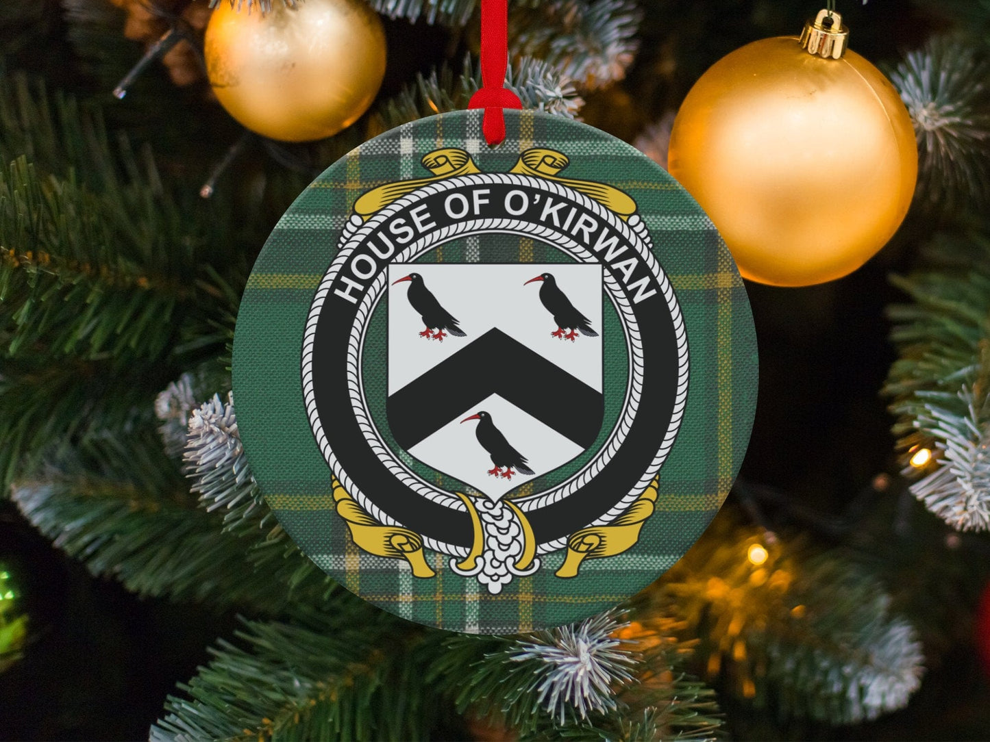 Physical Item Kirwan Crest Irish Surname Tartan Christmas Ornaments