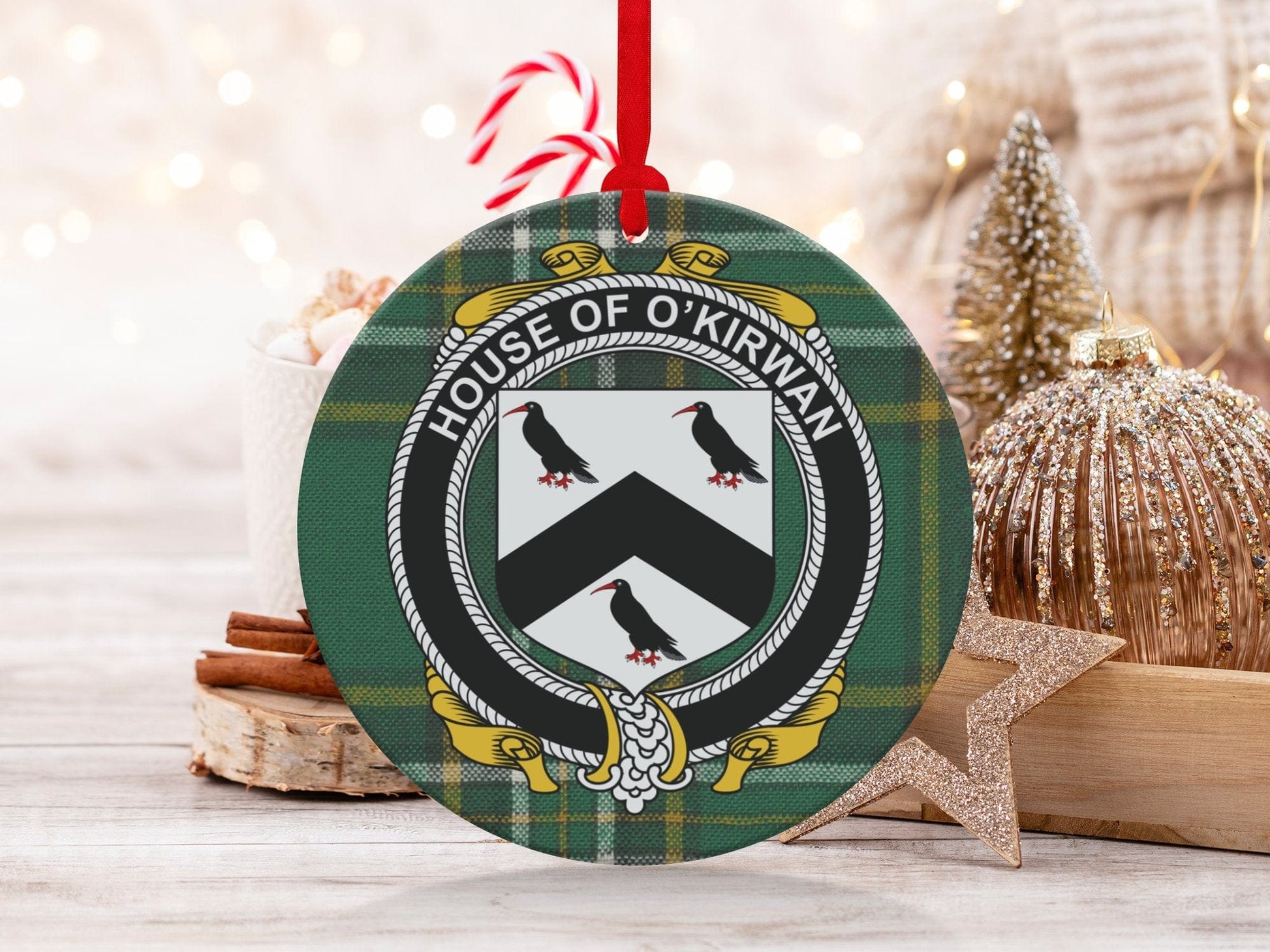 Physical Item Kirwan Crest Irish Surname Tartan Christmas Ornaments