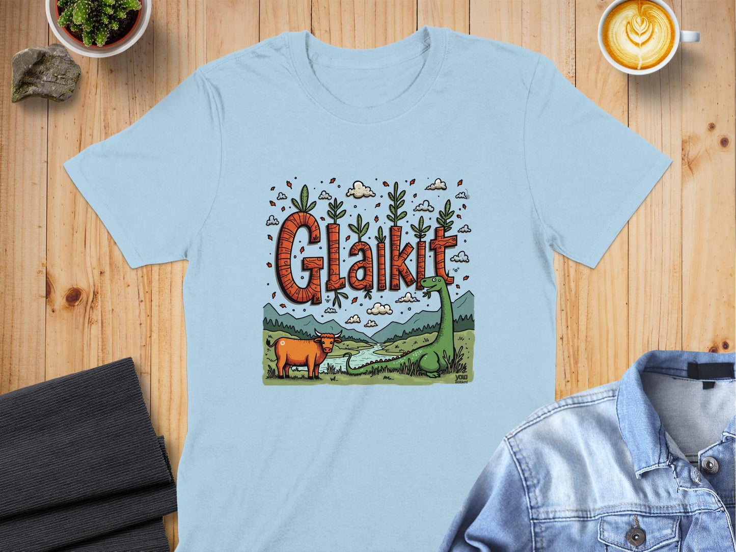 Physical Item Light Blue / S Scottish Highland Fun Glaikit Design Novelty T-Shirt