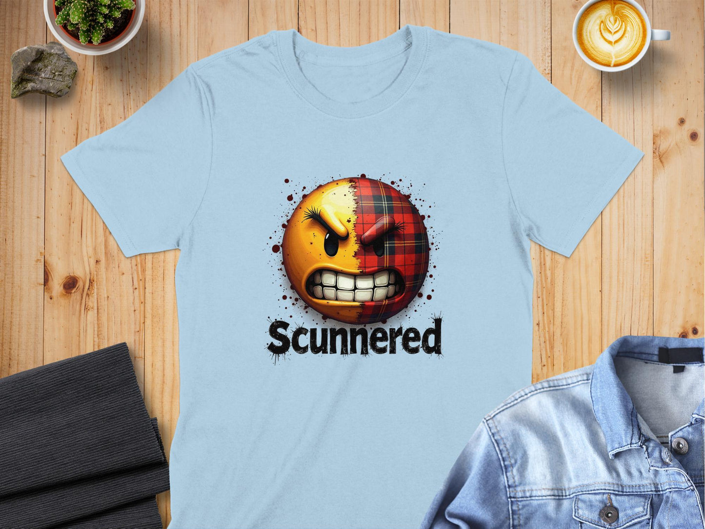 Physical Item Light Blue / S Scunnered Funny Scottish Emoji T-Shirts with Unique Saying Graphics