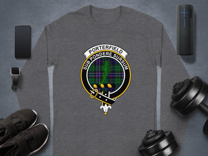 Physical Item Long Sleeve T-Shirts / S / Dark Heather Porterfield Scottish Clan Crest Tartan long sleeve tee sweatshirt hoodie