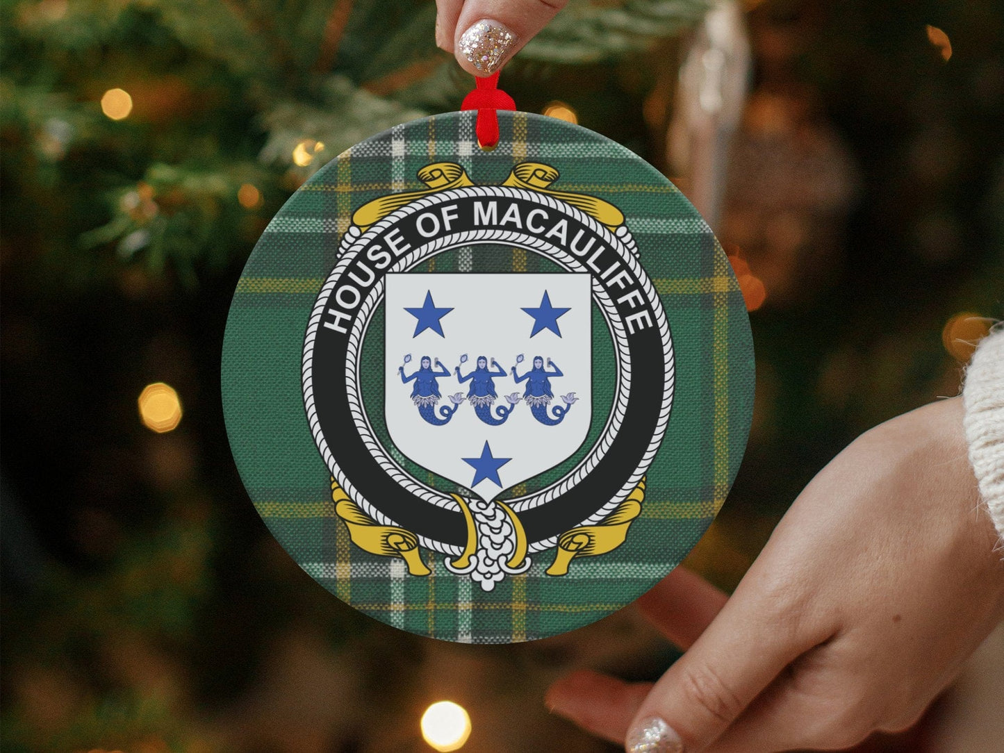 Physical Item MacAuliffe Crest Irish tartan Christmas decoration Ornaments