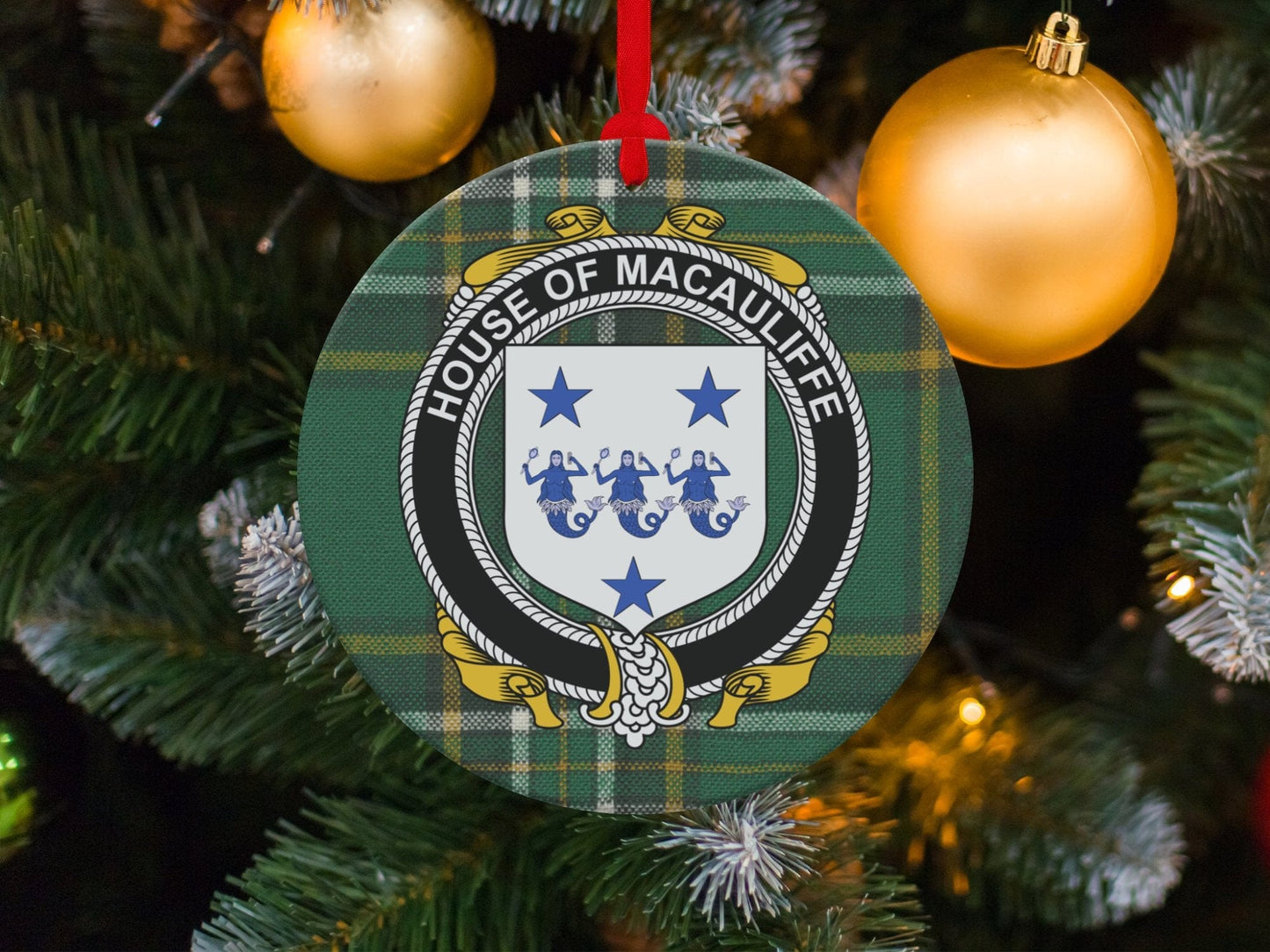 Physical Item MacAuliffe Crest Irish tartan Christmas decoration Ornaments