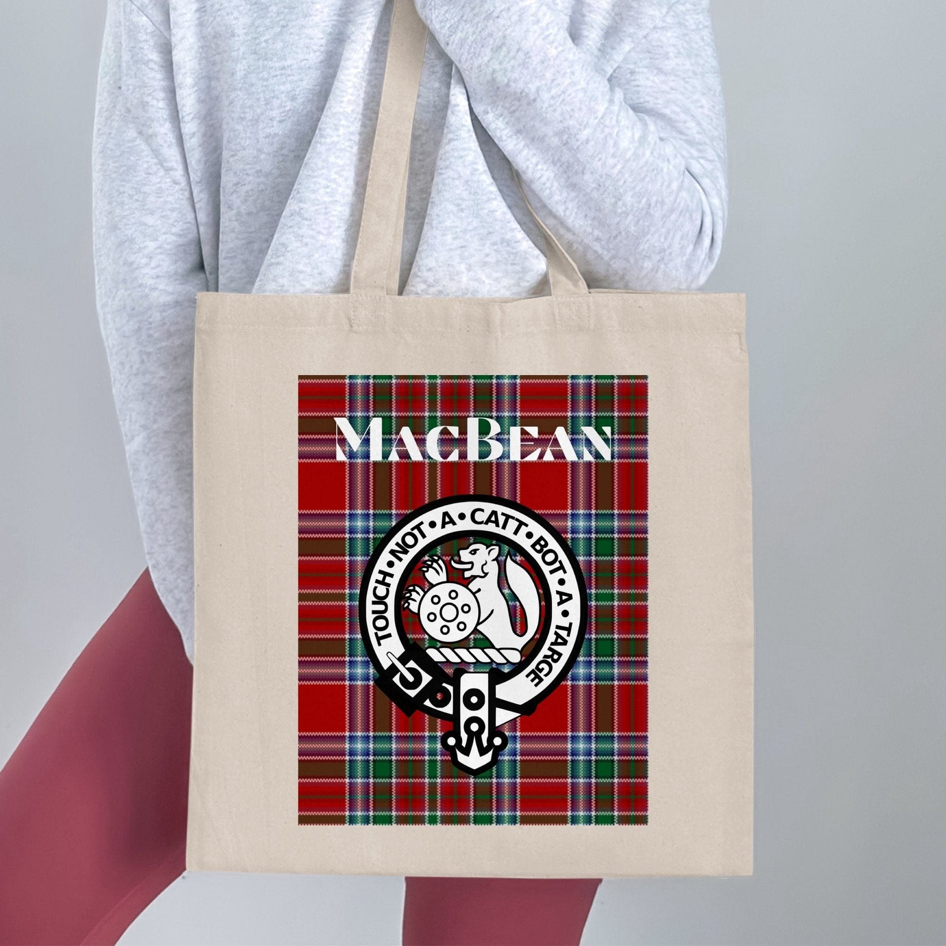 Physical Item MacBean Scottish Crest on Tartan Background Tote Bag