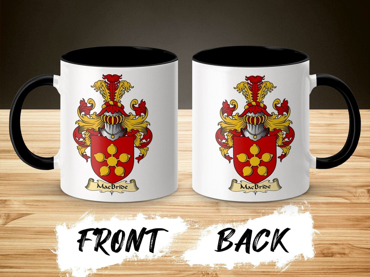 MacBride Family Crest Shield Design Accent Mug - Celtic Ancestry Gifts