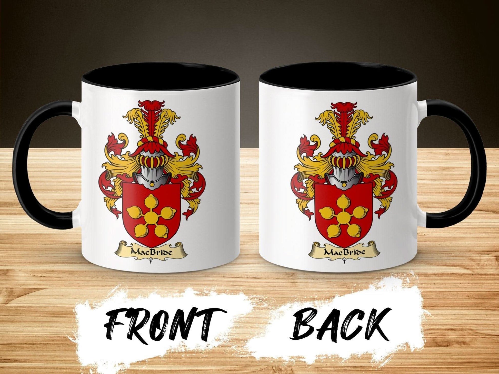 MacBride Family Crest Shield Design Accent Mug - Celtic Ancestry Gifts