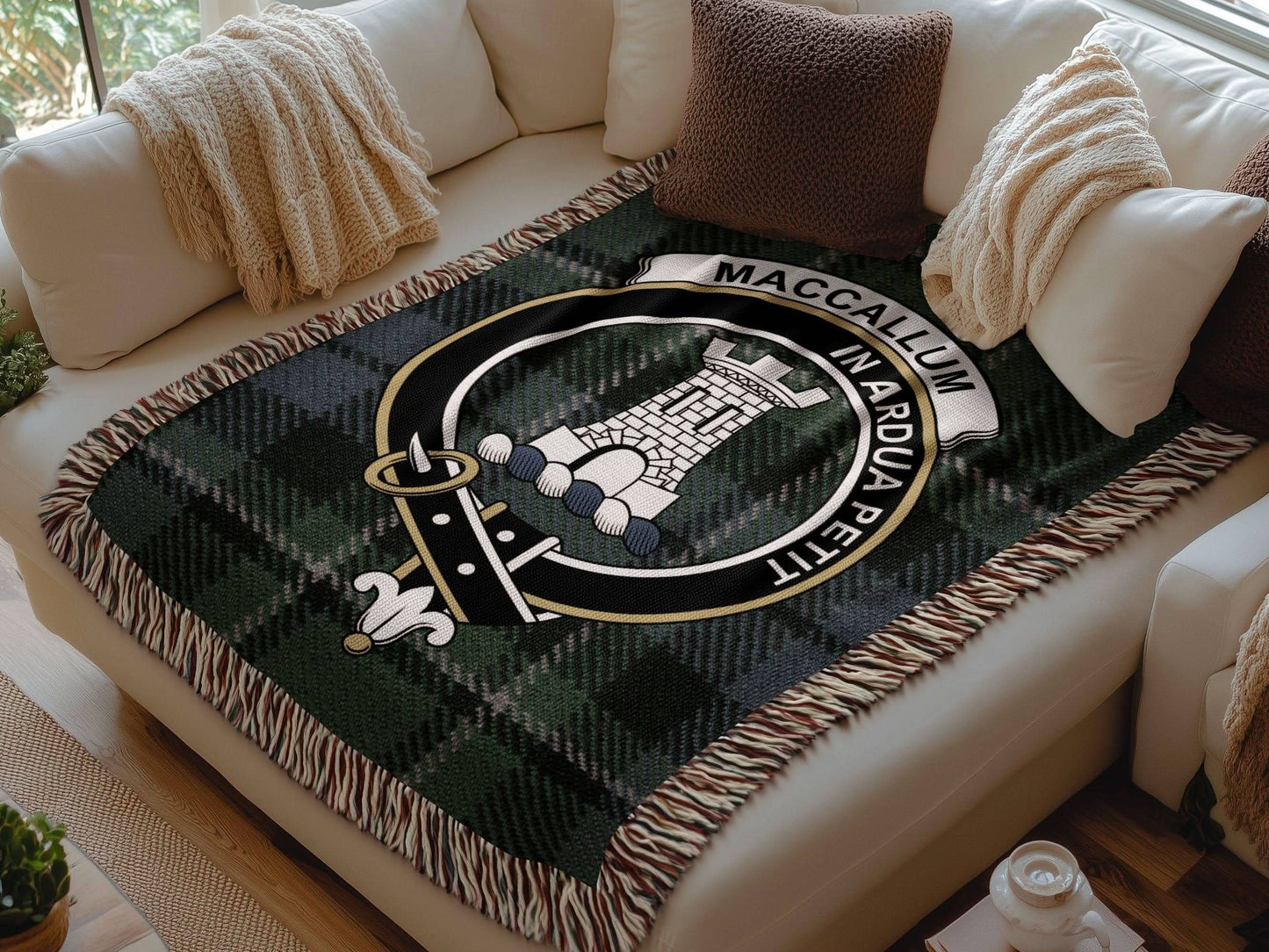 MacCallum Clan Crest Tartan Scottish Woven Blanket - Celtic Ancestry Gifts
