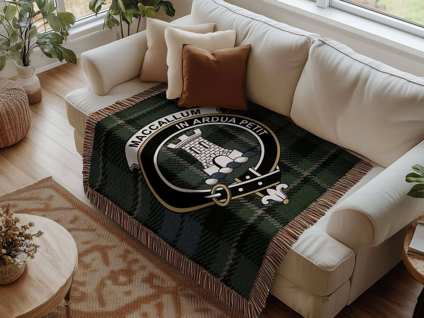 MacCallum Clan Crest Tartan Scottish Woven Blanket - Celtic Ancestry Gifts