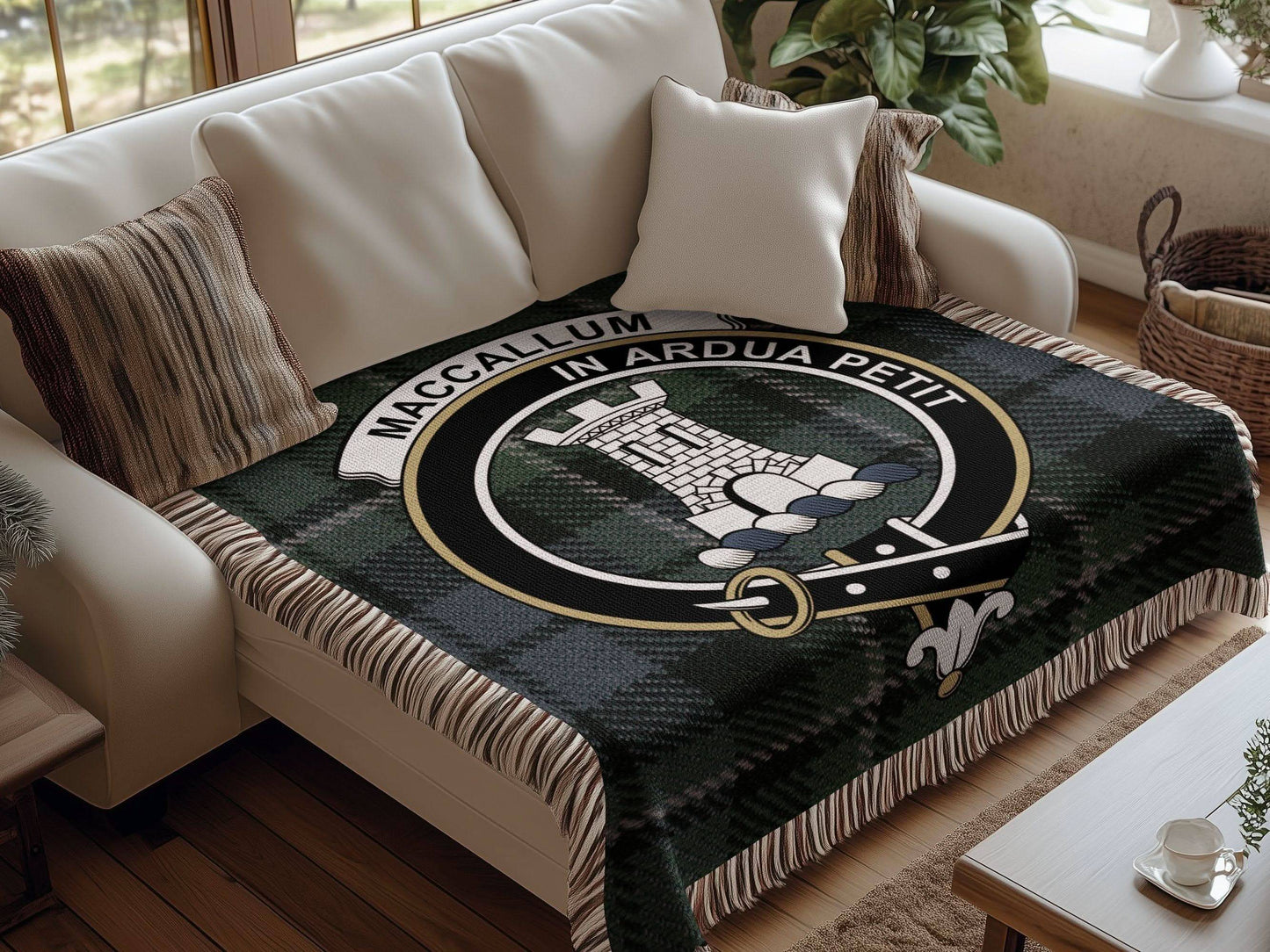 MacCallum Clan Crest Tartan Scottish Woven Blanket - Celtic Ancestry Gifts
