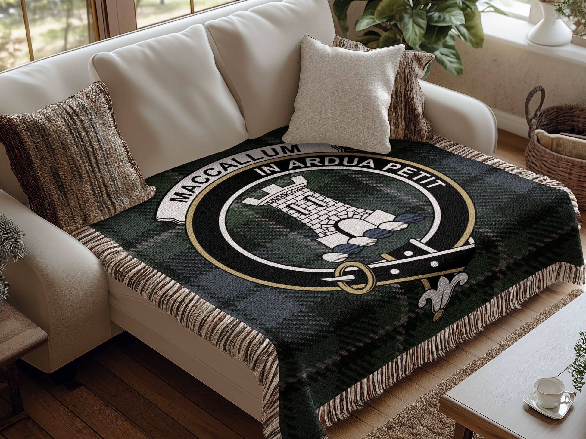 MacCallum Clan Crest Tartan Scottish Woven Blanket - Celtic Ancestry Gifts