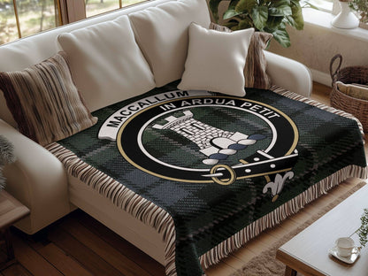 MacCallum Clan Crest Tartan Scottish Woven Blanket - Celtic Ancestry Gifts