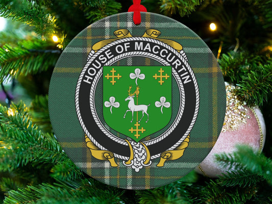 Physical Item MacCurtin Crest Irish tartan Christmas ornaments