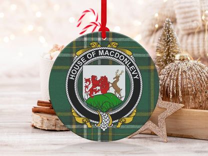 Physical Item MacDonlevy Crest Irish tartan Christmas Ornaments