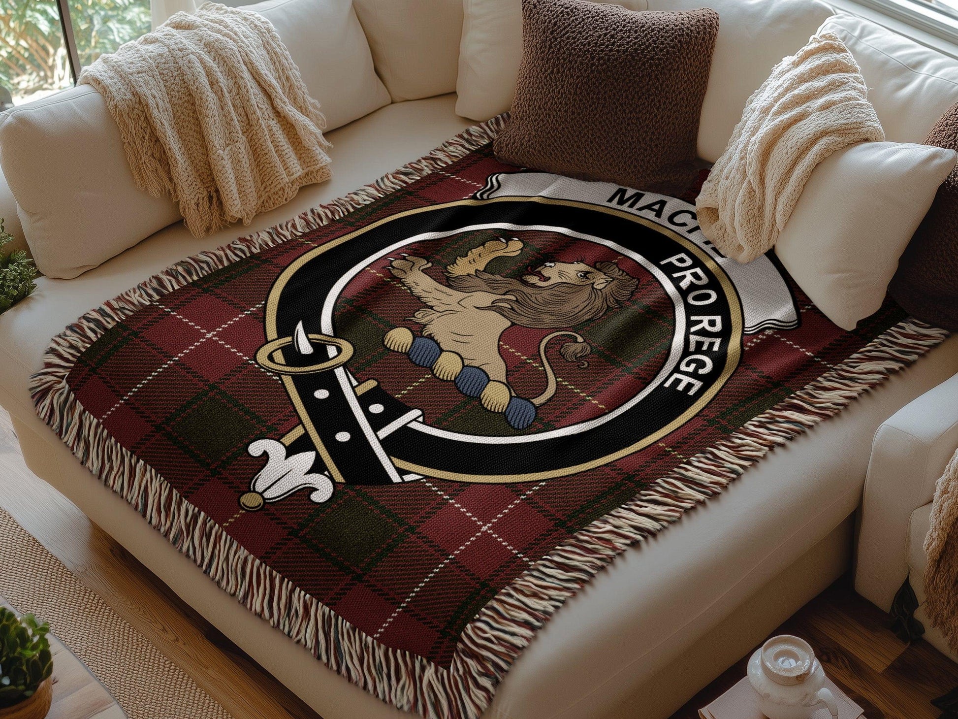 Physical Item Macfie Clan Crest Tartan Scottish Heritage Woven Blanket