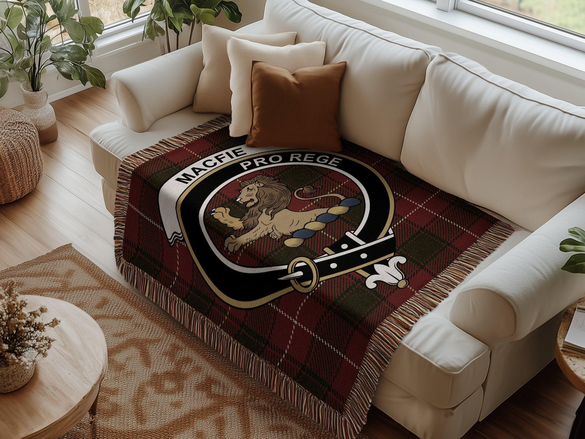 Physical Item Macfie Clan Crest Tartan Scottish Heritage Woven Blanket