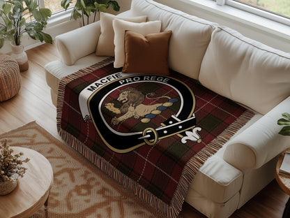 Physical Item Macfie Clan Crest Tartan Scottish Heritage Woven Blanket