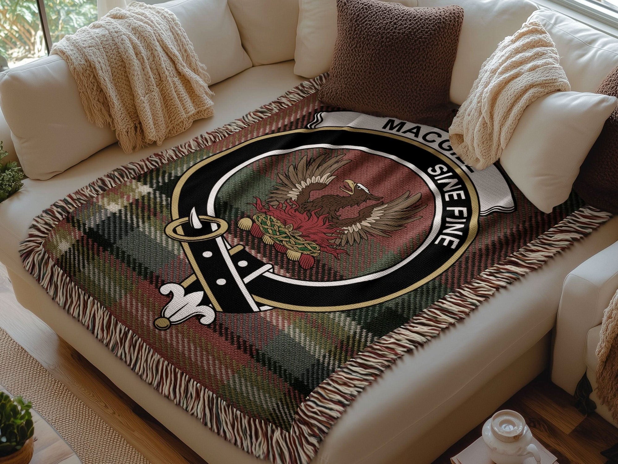 MacGill Clan Crest Tartan Scottish Family Woven Blanket - Celtic Ancestry Gifts