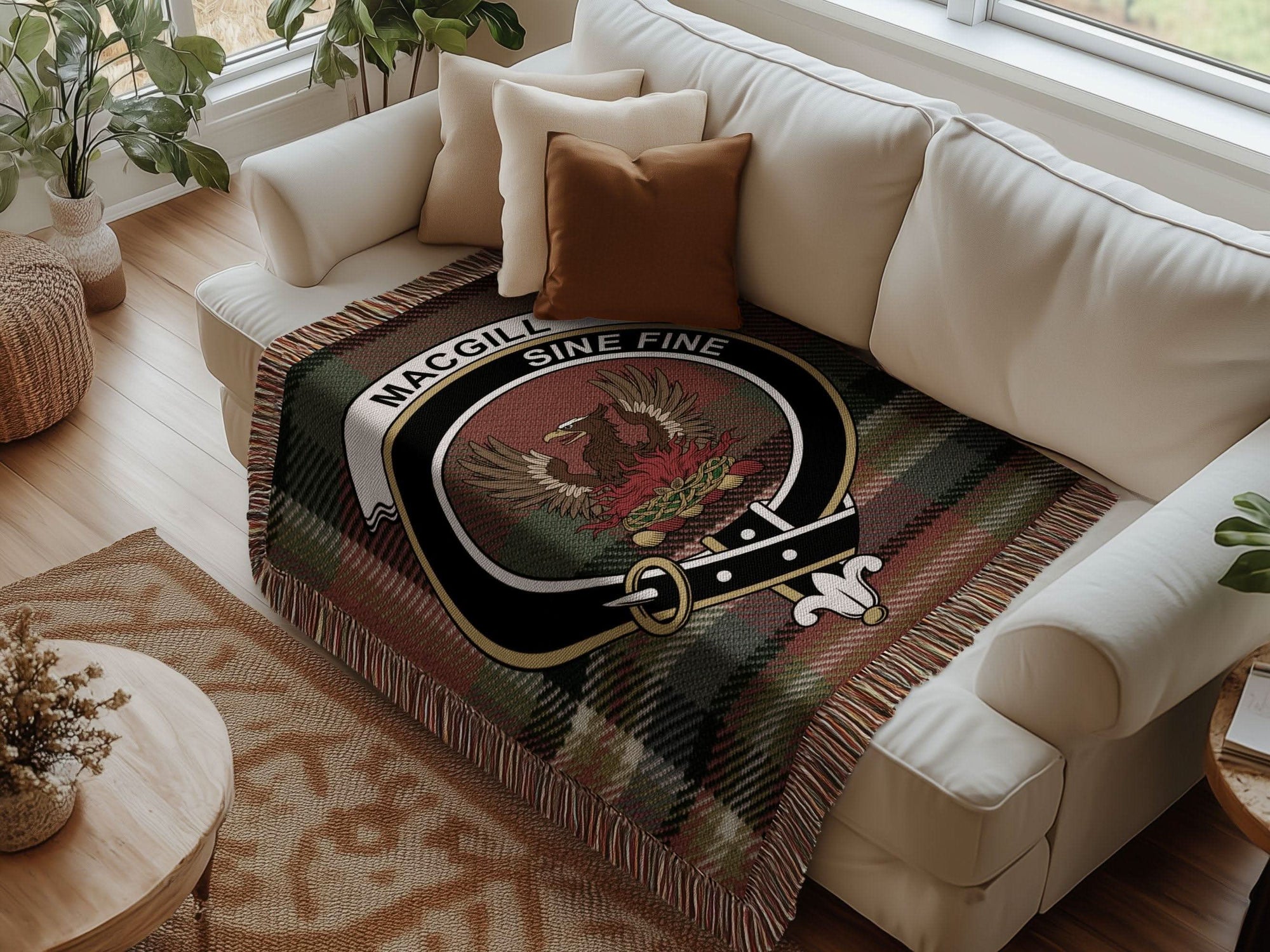 MacGill Clan Crest Tartan Scottish Family Woven Blanket - Celtic Ancestry Gifts