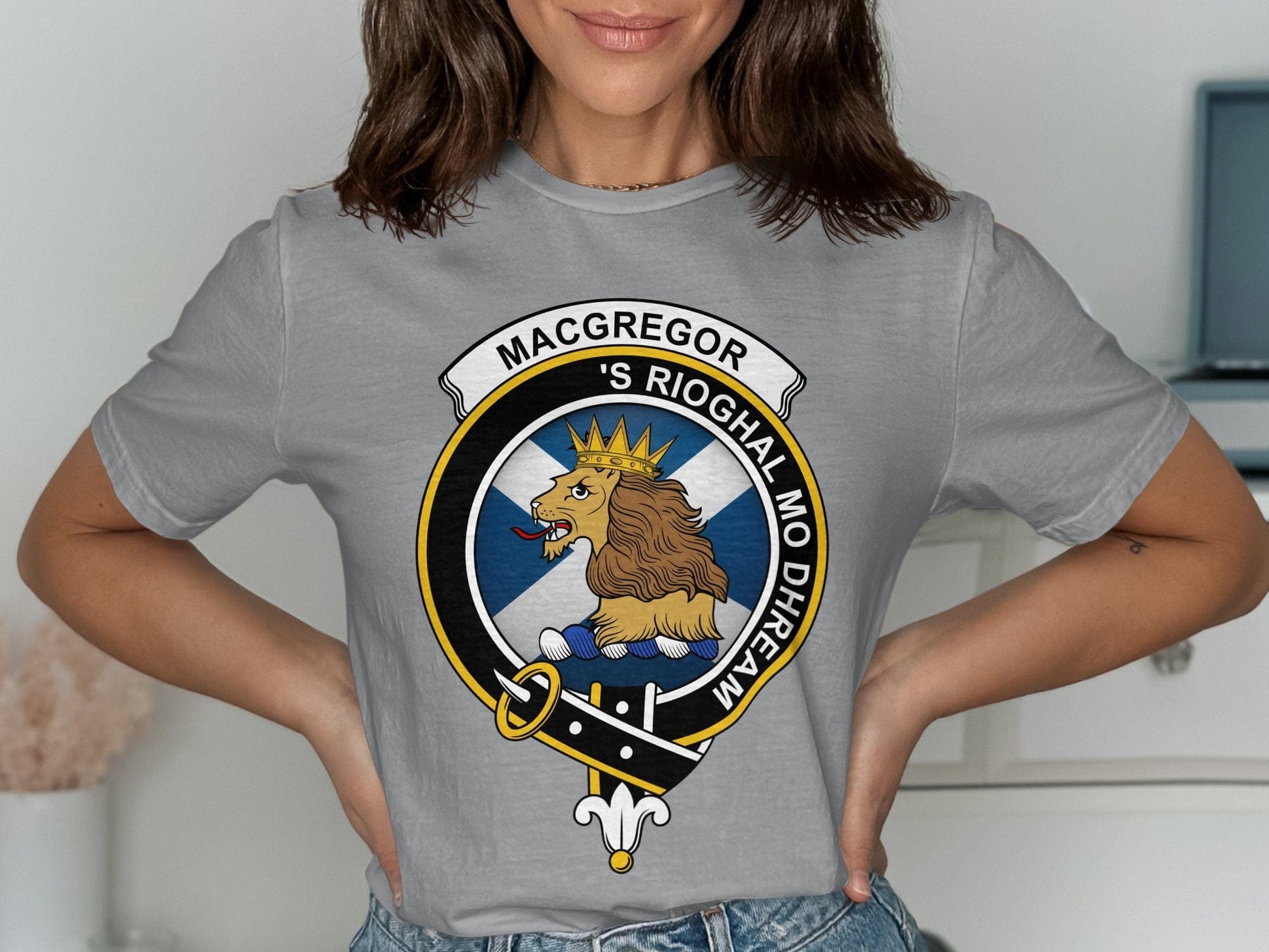 Physical Item MacGregor Clan Crest St Andrews Flag Background T-Shirt