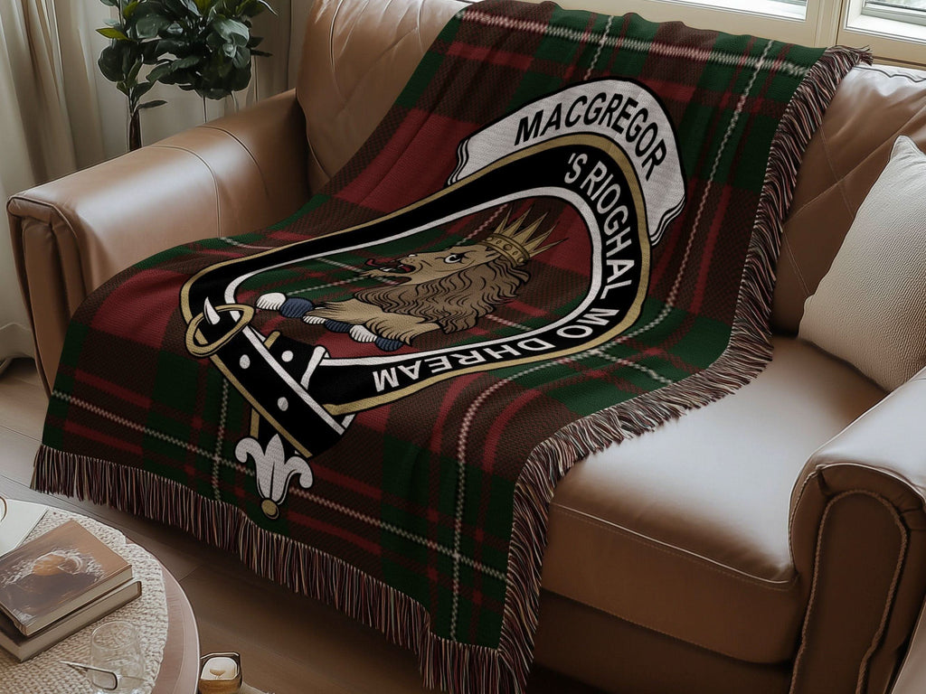 MacGregor Clan Crest Tartan Scottish Woven Blanket - Celtic Ancestry Gifts