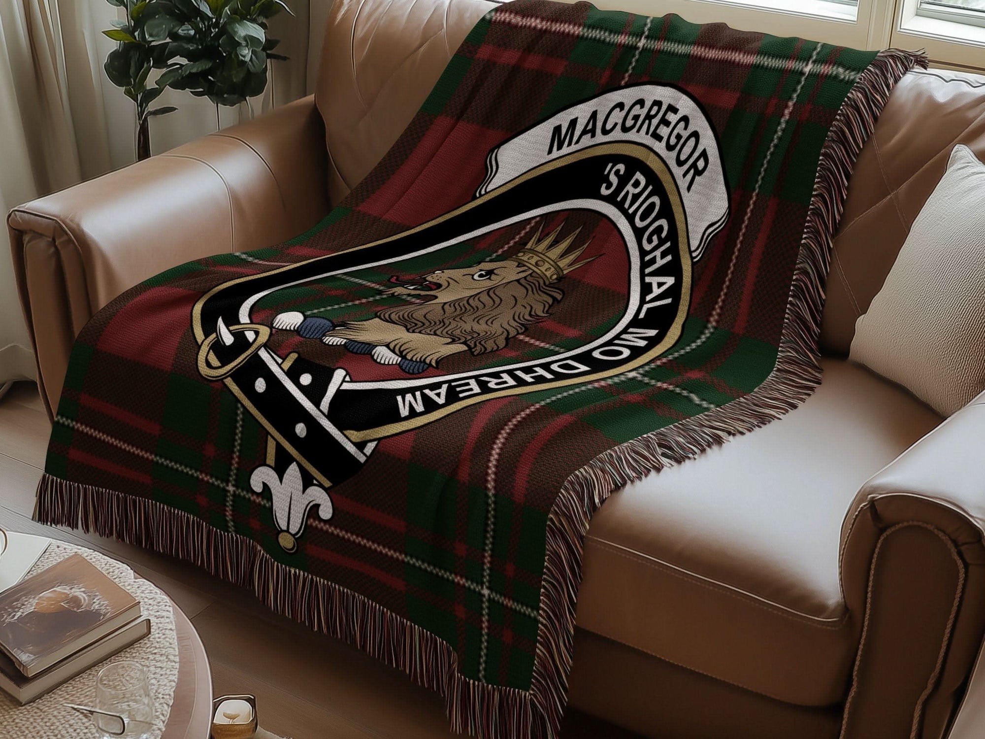 MacGregor Clan Crest Tartan Scottish Woven Blanket - Celtic Ancestry Gifts