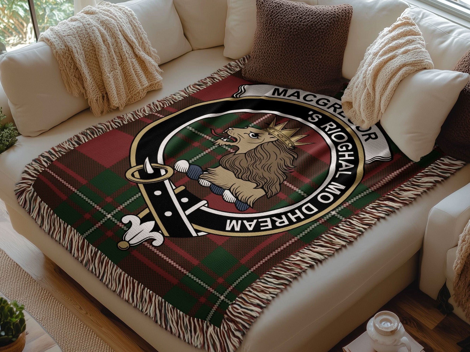 MacGregor Clan Crest Tartan Scottish Woven Blanket - Celtic Ancestry Gifts
