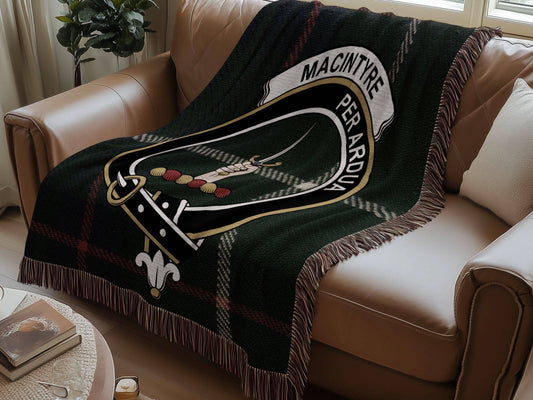 Macintyre Clan Crest Tartan Woven Blanket - Celtic Ancestry Gifts