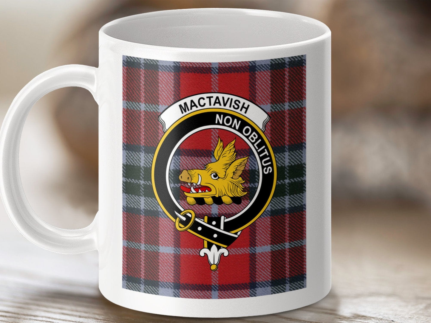 Physical Item Mactavish Clan Tartan Crest Non Oblitus Mugs