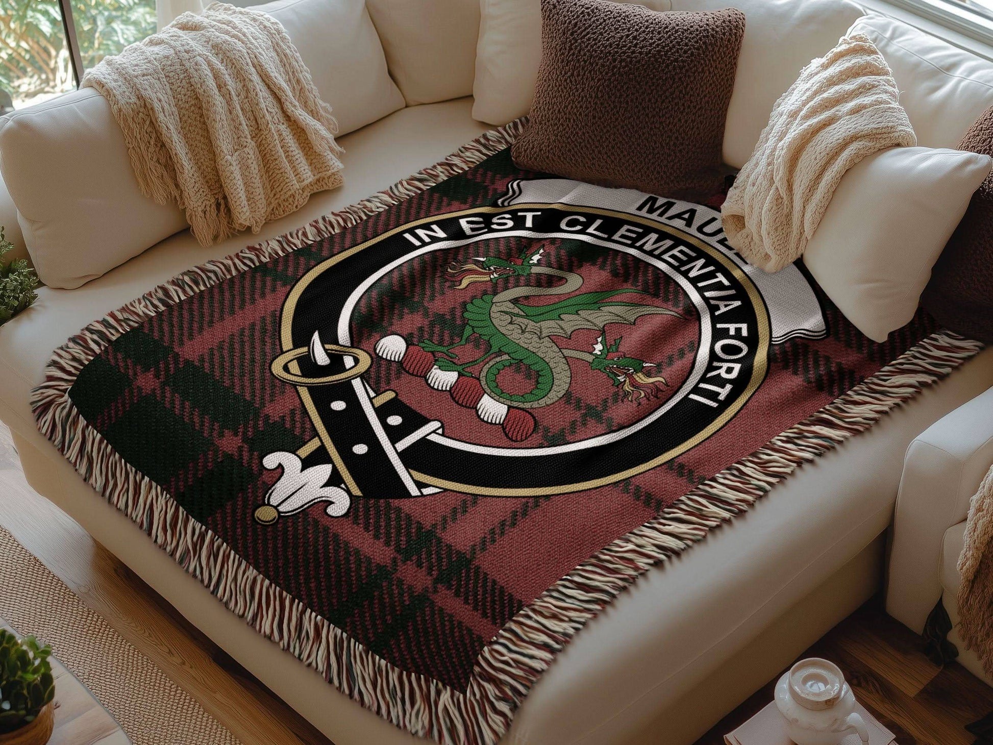 Maule Clan Crest Tartan Scottish Woven Blanket - Celtic Ancestry Gifts