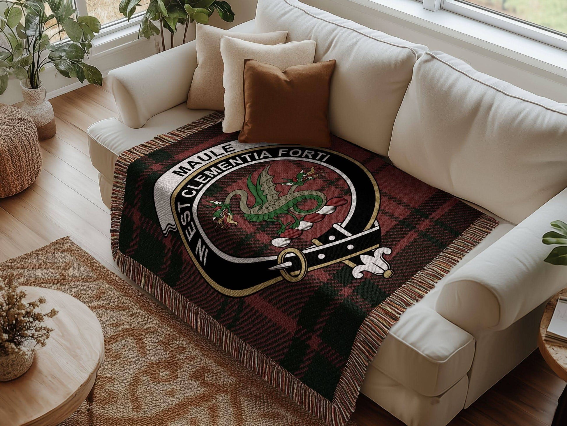 Maule Clan Crest Tartan Scottish Woven Blanket - Celtic Ancestry Gifts