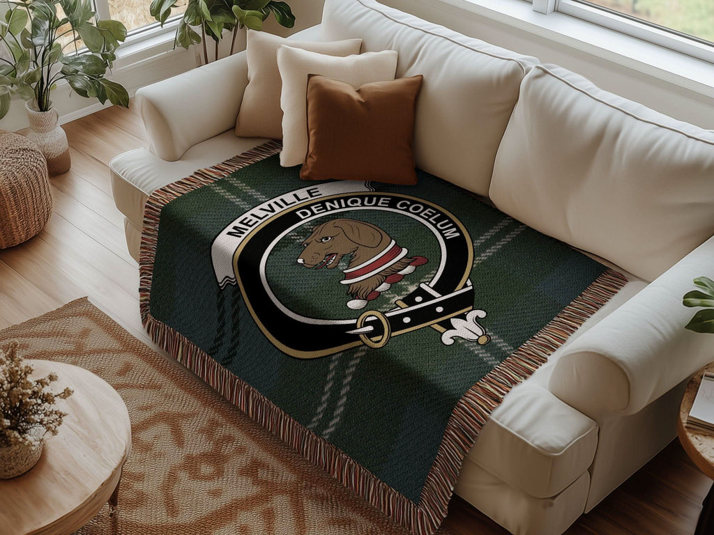 Melville Clan Crest Tartan Scottish Woven Blanket - Celtic Ancestry Gifts