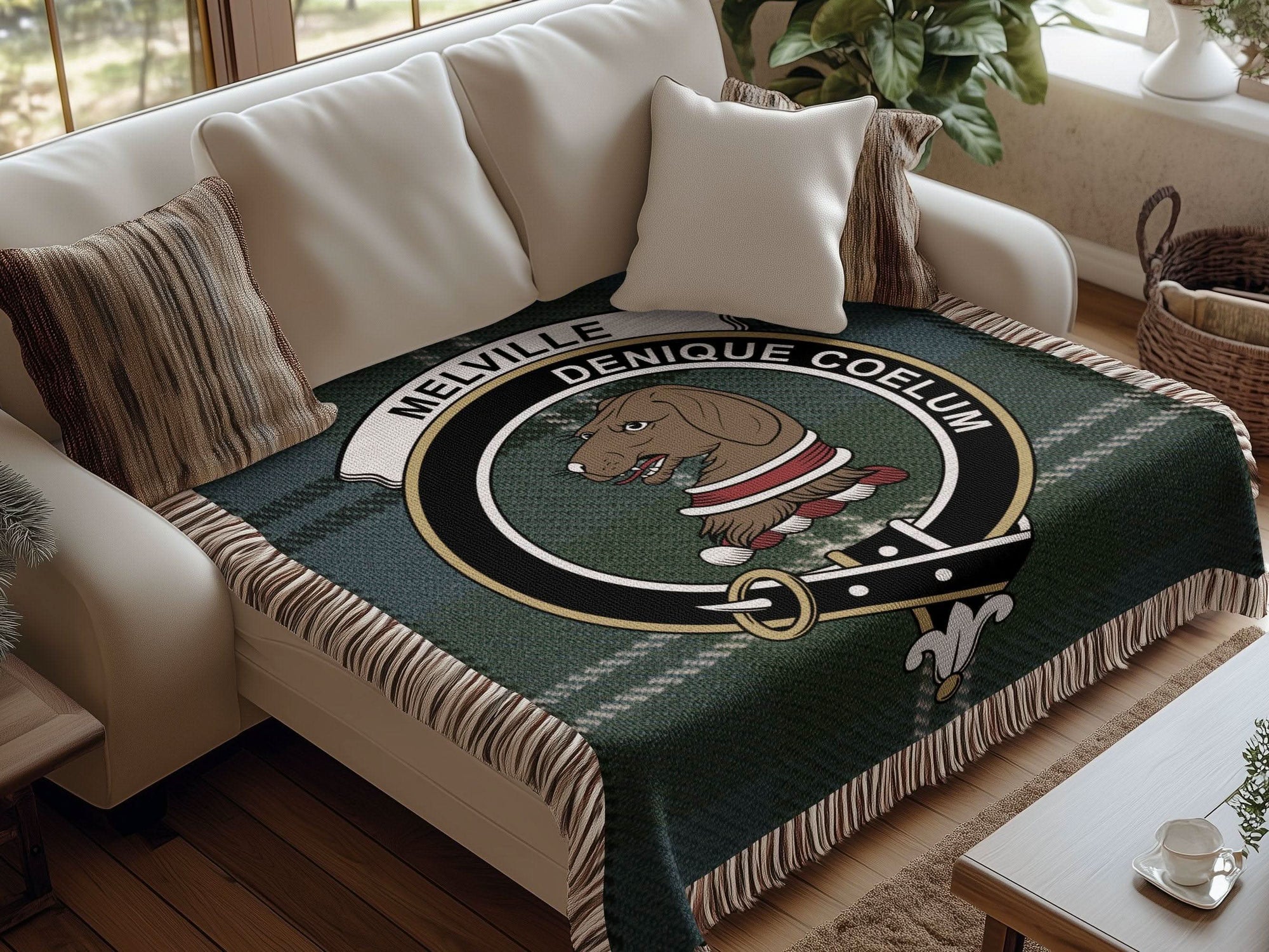 Melville Clan Crest Tartan Scottish Woven Blanket - Celtic Ancestry Gifts