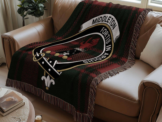 Middleton Clan Crest Tartan Scottish Woven Blanket - Celtic Ancestry Gifts