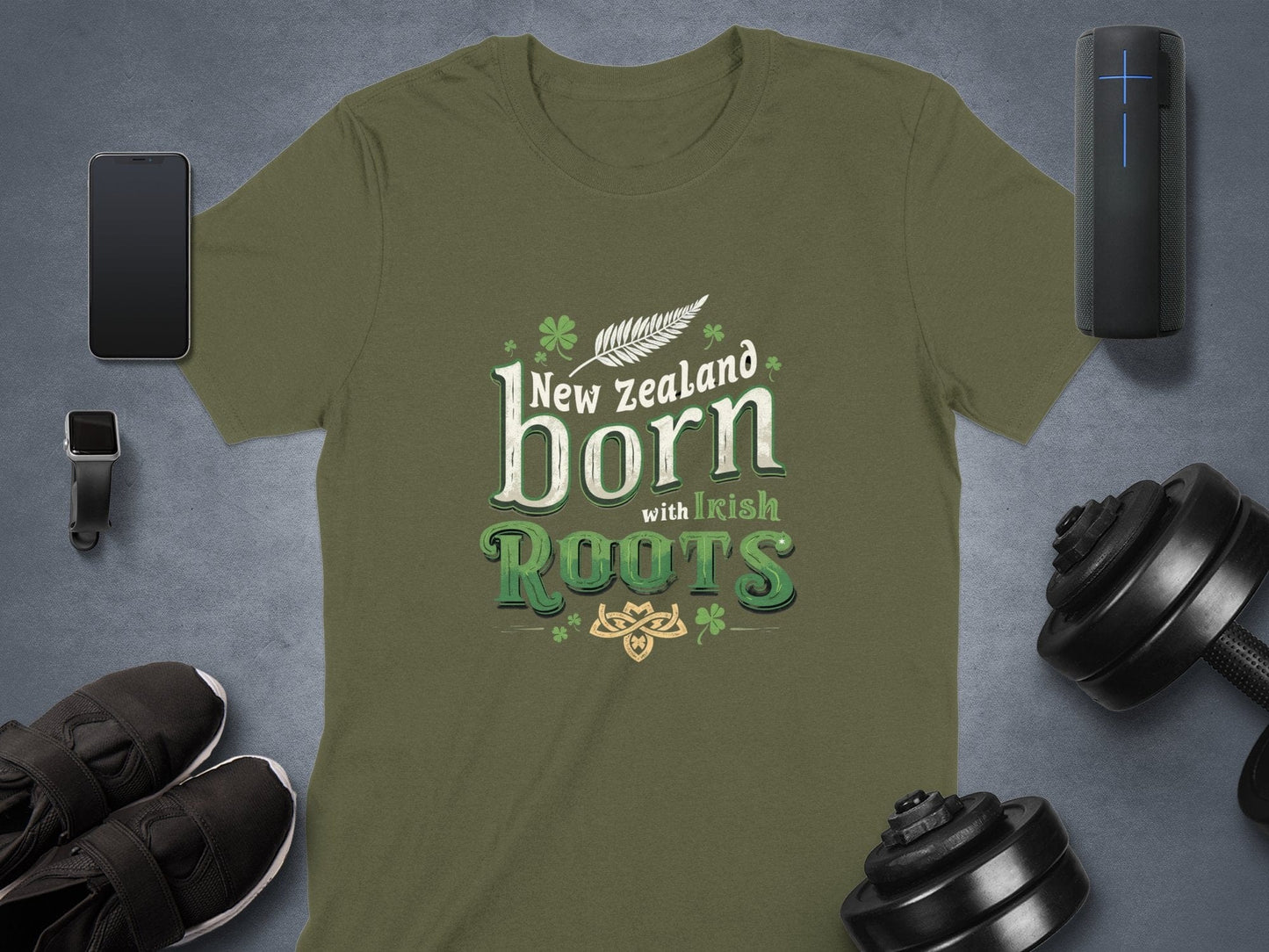 Physical Item Military Green / S New Zealand Born with Irish Roots Graphic T-Shirt