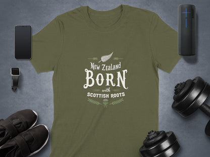 Physical Item Military Green / S New Zealand Born with Scottish Roots T-Shirt