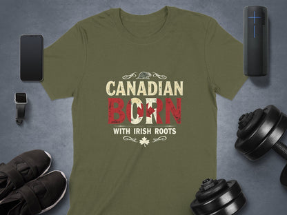 Physical Item Military Green / S Patriotic Canadian Born with Irish Roots Graphic T-Shirt