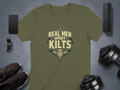 Physical Item Military Green / S Real Men Wear Kilts Graphic Design Men's T-Shirt