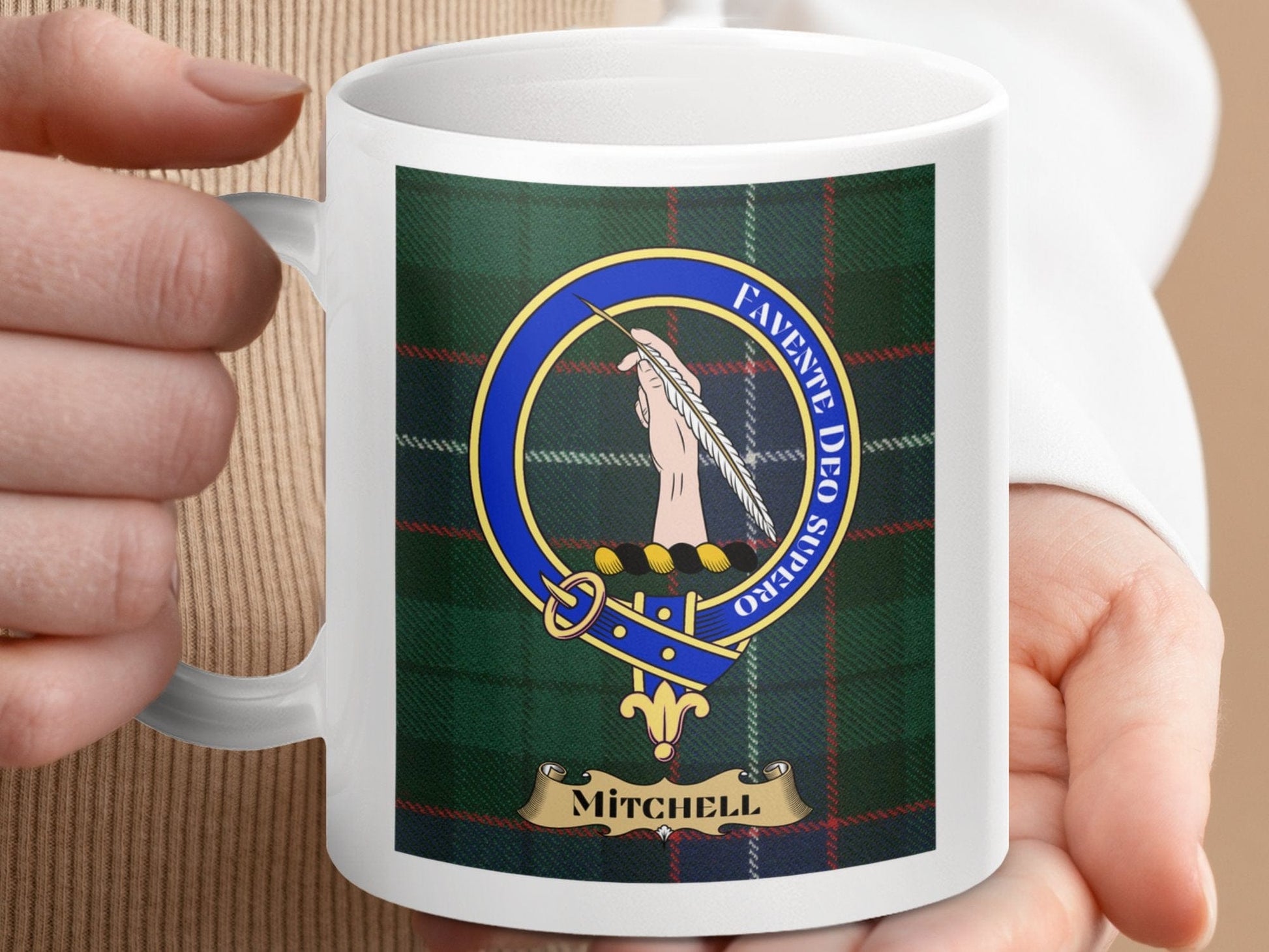 Physical Item Mitchell Clan Scottish Tartan Crest Mugs