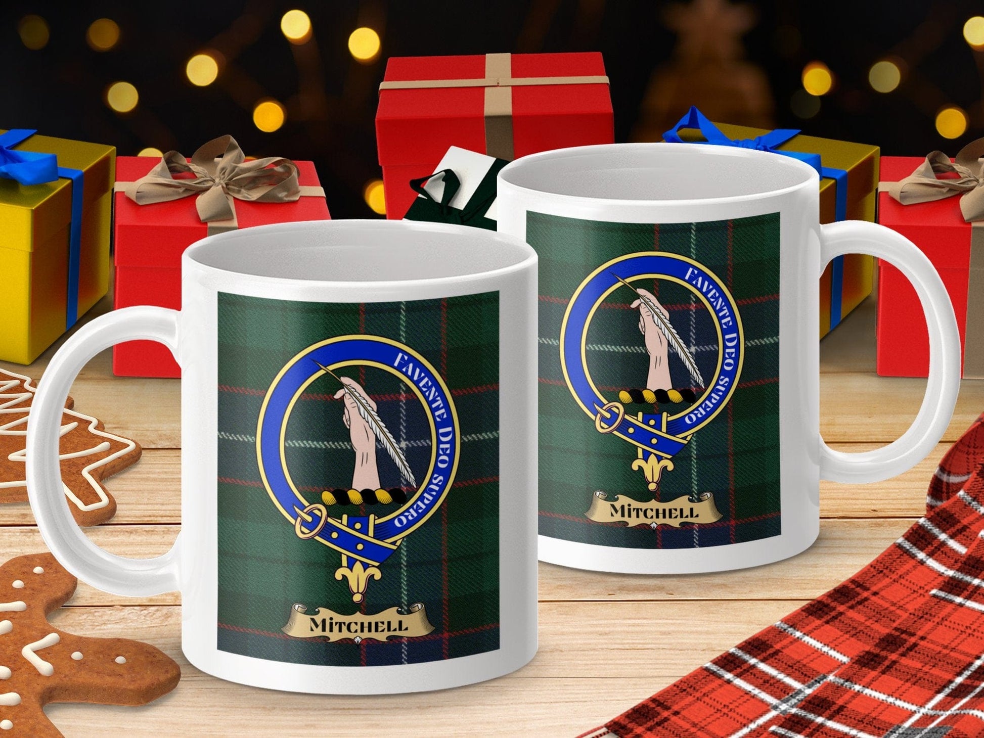 Physical Item Mitchell Clan Scottish Tartan Crest Mugs