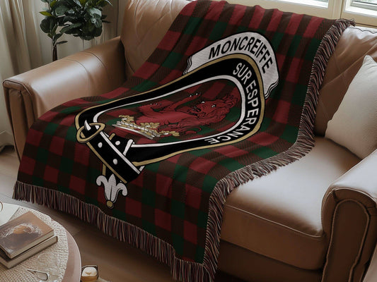 Moncrieffe Clan Crest Tartan Scottish Woven Blanket - Celtic Ancestry Gifts