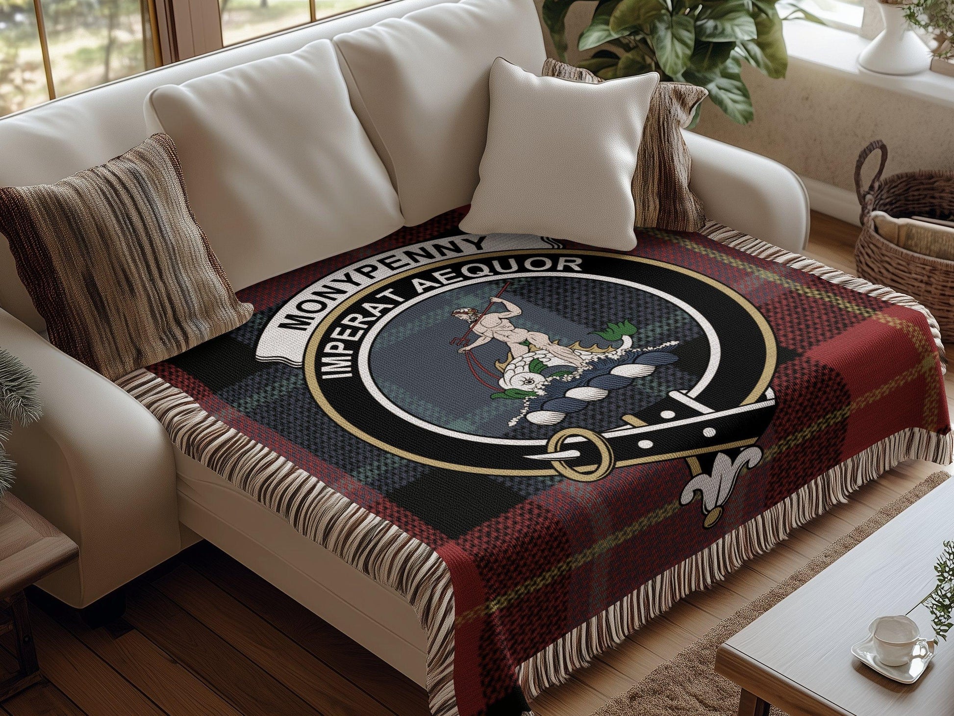 Physical Item Moneypenny Clan Crest Tartan Scottish Woven Blanket