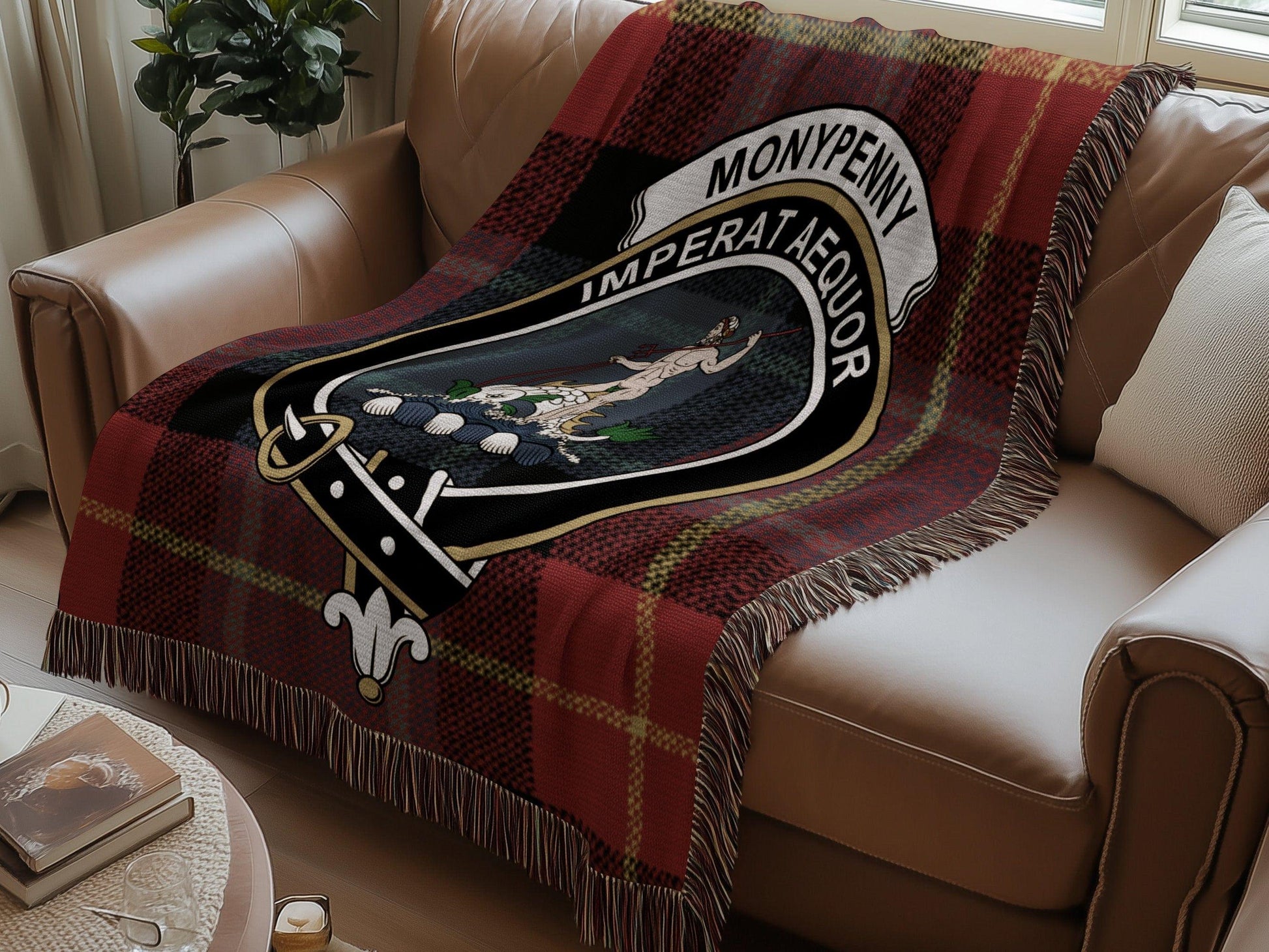 Physical Item Monypenny Clan Crest Tartan Scottish Woven Blanket