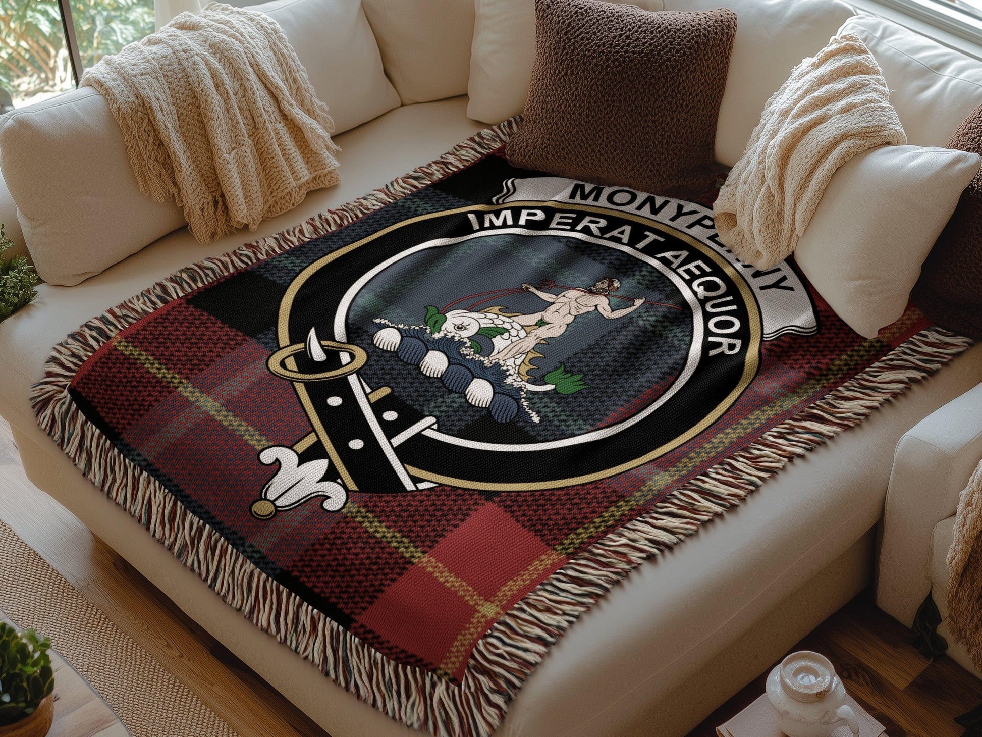 Physical Item Monypenny Clan Crest Tartan Scottish Woven Blanket